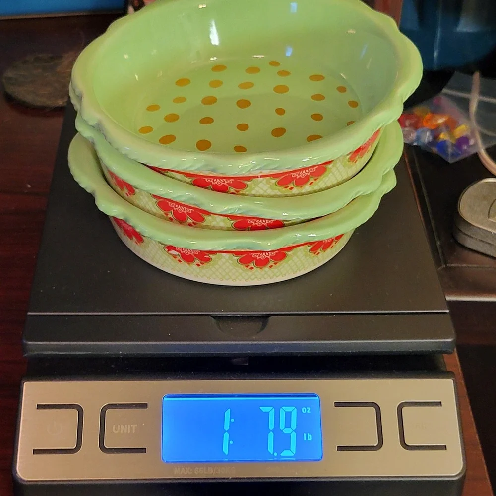 The Pioneer Woman‎ Mini Pie Plate 3pc Set 5in Green Red Joy New Stoneware Dish